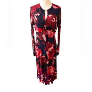 Maggy London Harper Shift Dress Keyhole Midi Floral Mesh Long Sleeve Sz 8 nwt